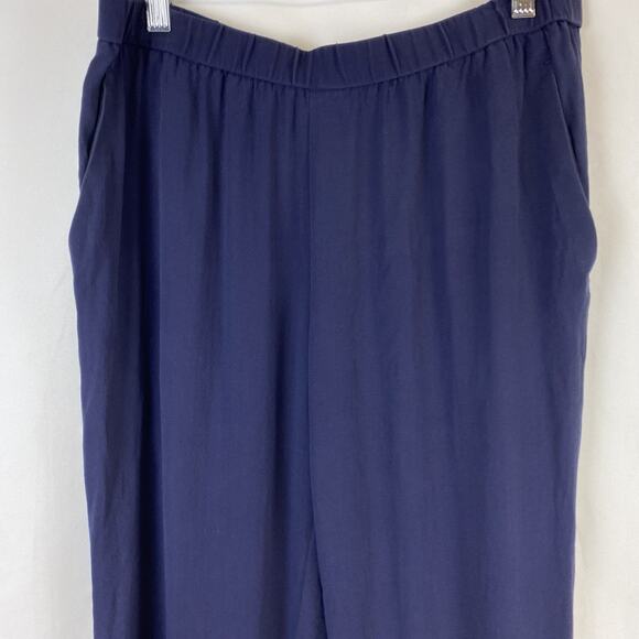 Eileen Fisher Pants Navy Blue Crepe Pull On Tapered Relaxed 100% Silk Size S/P - Picture 2 of 10